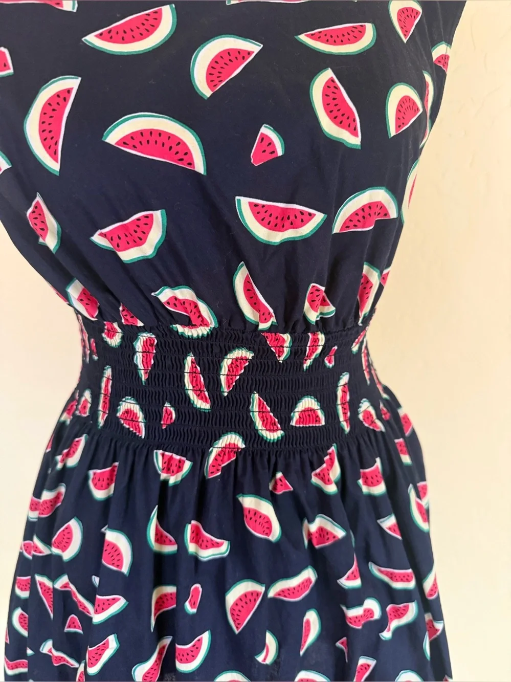 KATE SPADE Navy A-line Watermelon Print Party Blaire Dress SZ S Smocked Pockets